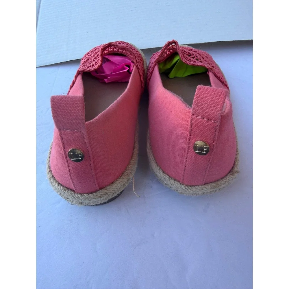 London Fog Coral Pink Espadrille Flat Woven Crochet Canvas Slip On Shoes 7W wide